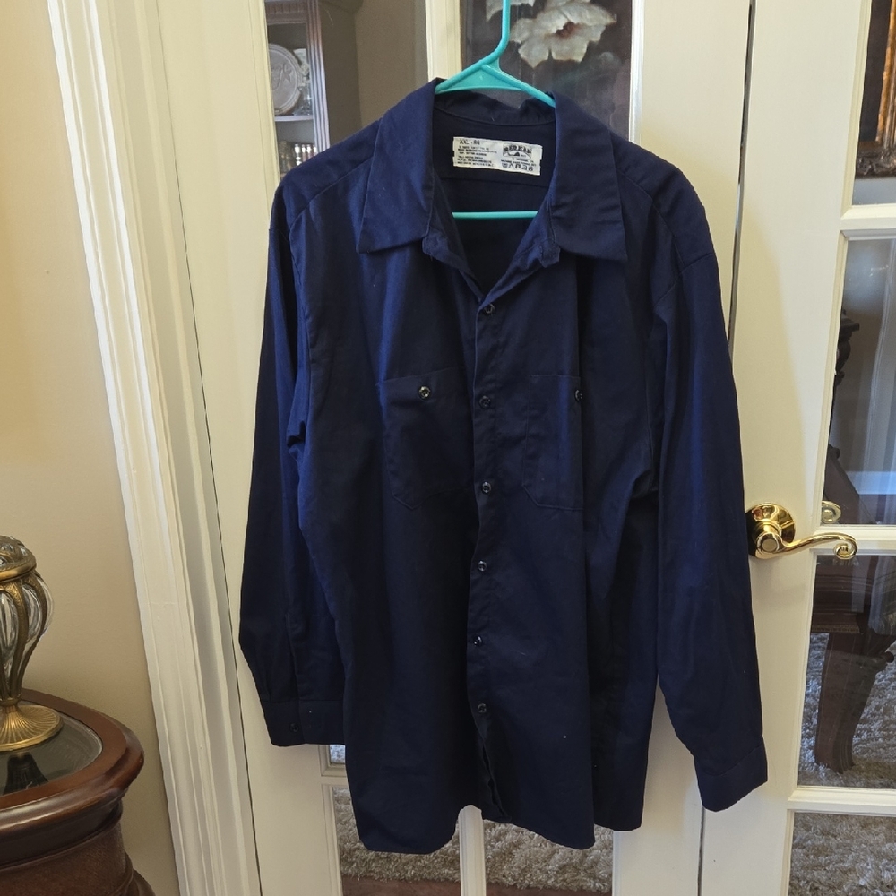 Red Kap Heavy Duty Navy Industrial Work Shirt SC10NV3 2 Pocket Long Slv XXL EUC